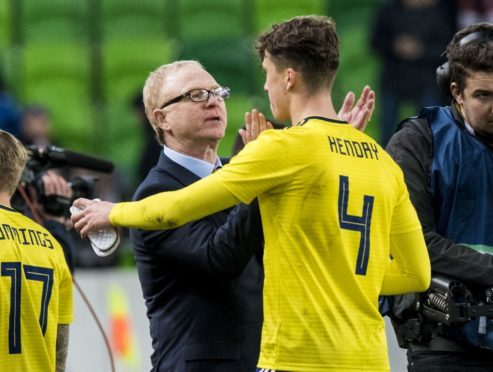 Jack Hendry and Scots boss Alex McLeish.