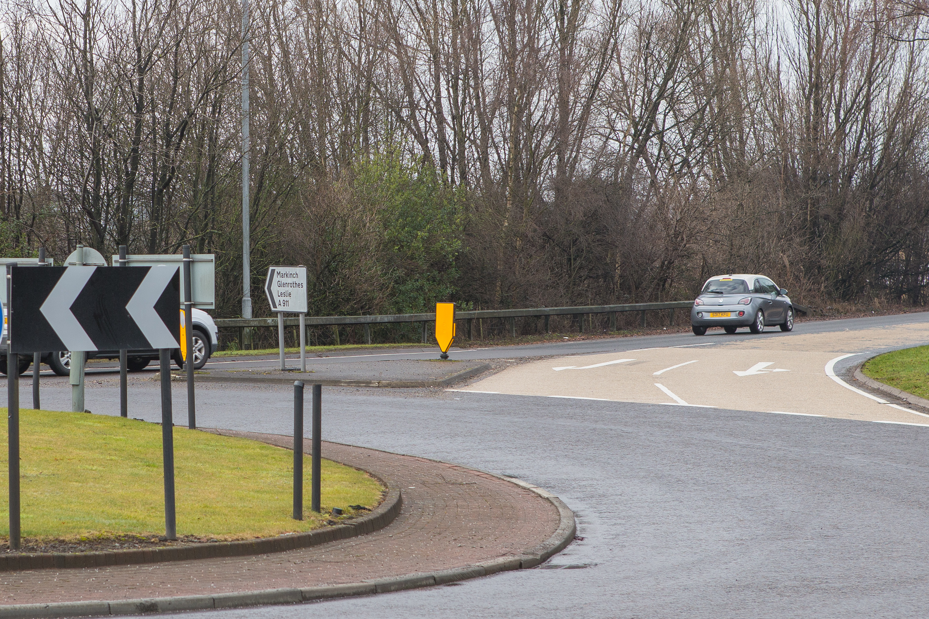 The roundabout near where a pedestrian died in an acident.