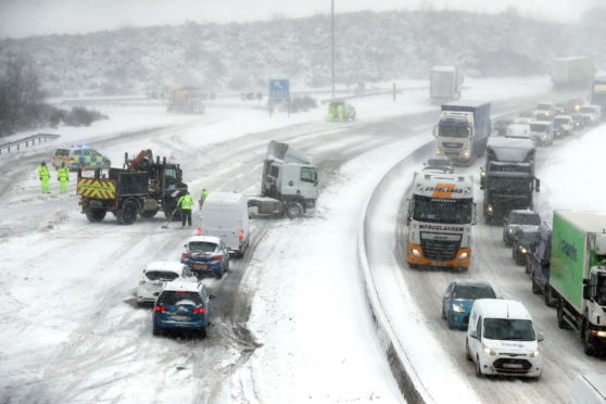 Traffic at a standstill on the M80 during the weather blast.