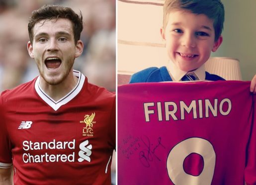 Andrew Robertson and his new biggest fan Alfie Radford.