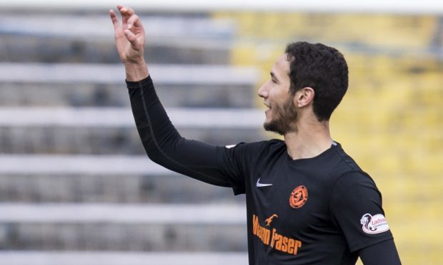 Bilel Mohsni gestures to the Morton fans at full-time.