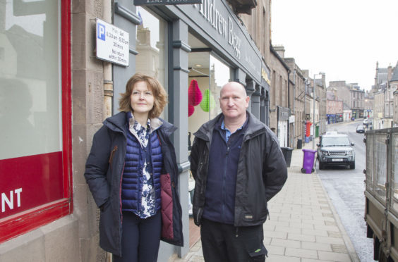 Katharine McLean and  Ray Bruce on Forfar's West High Street.