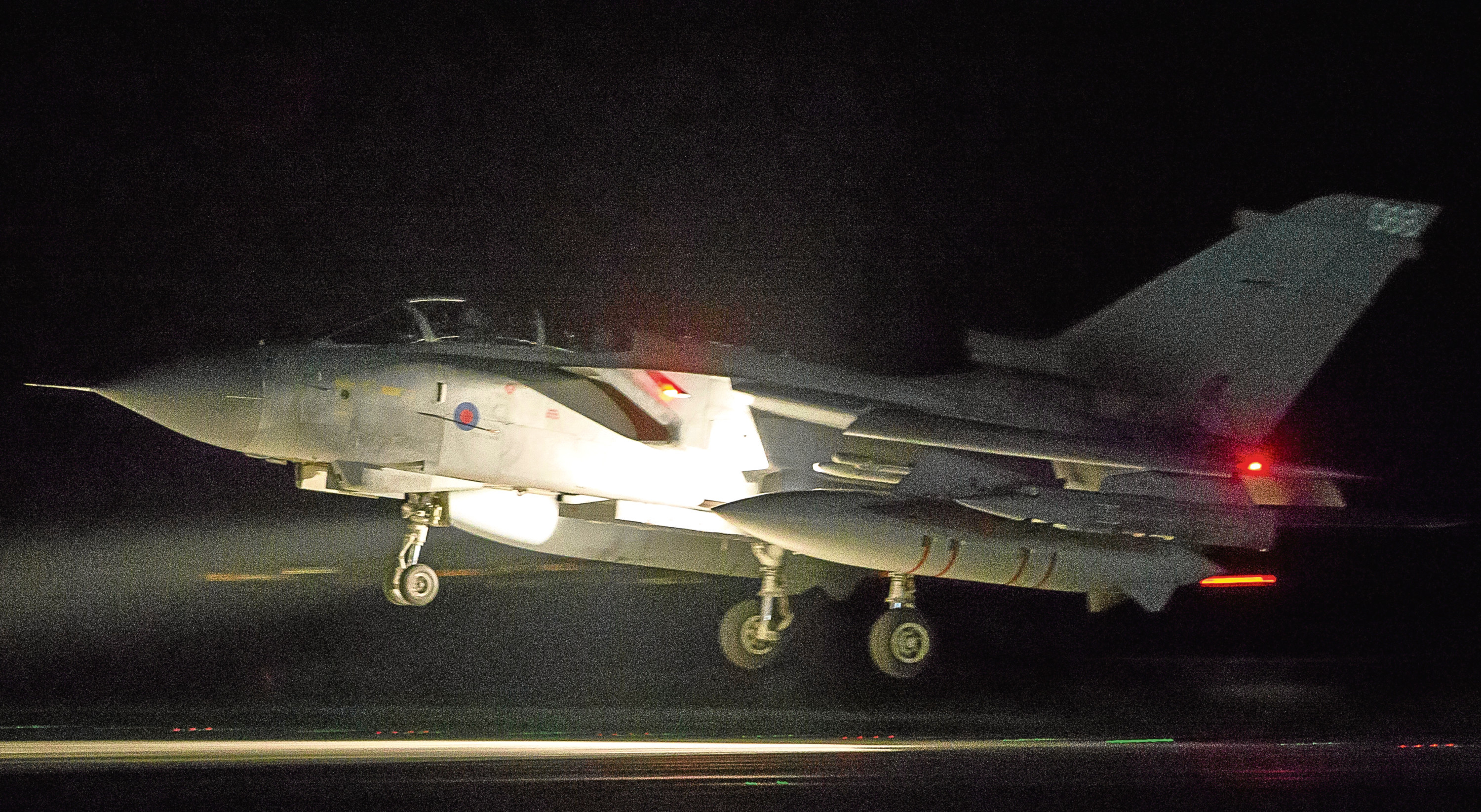 An RAF Tornado comes into land at RAF Akrotiri after concluding its bombing mission in Syria.