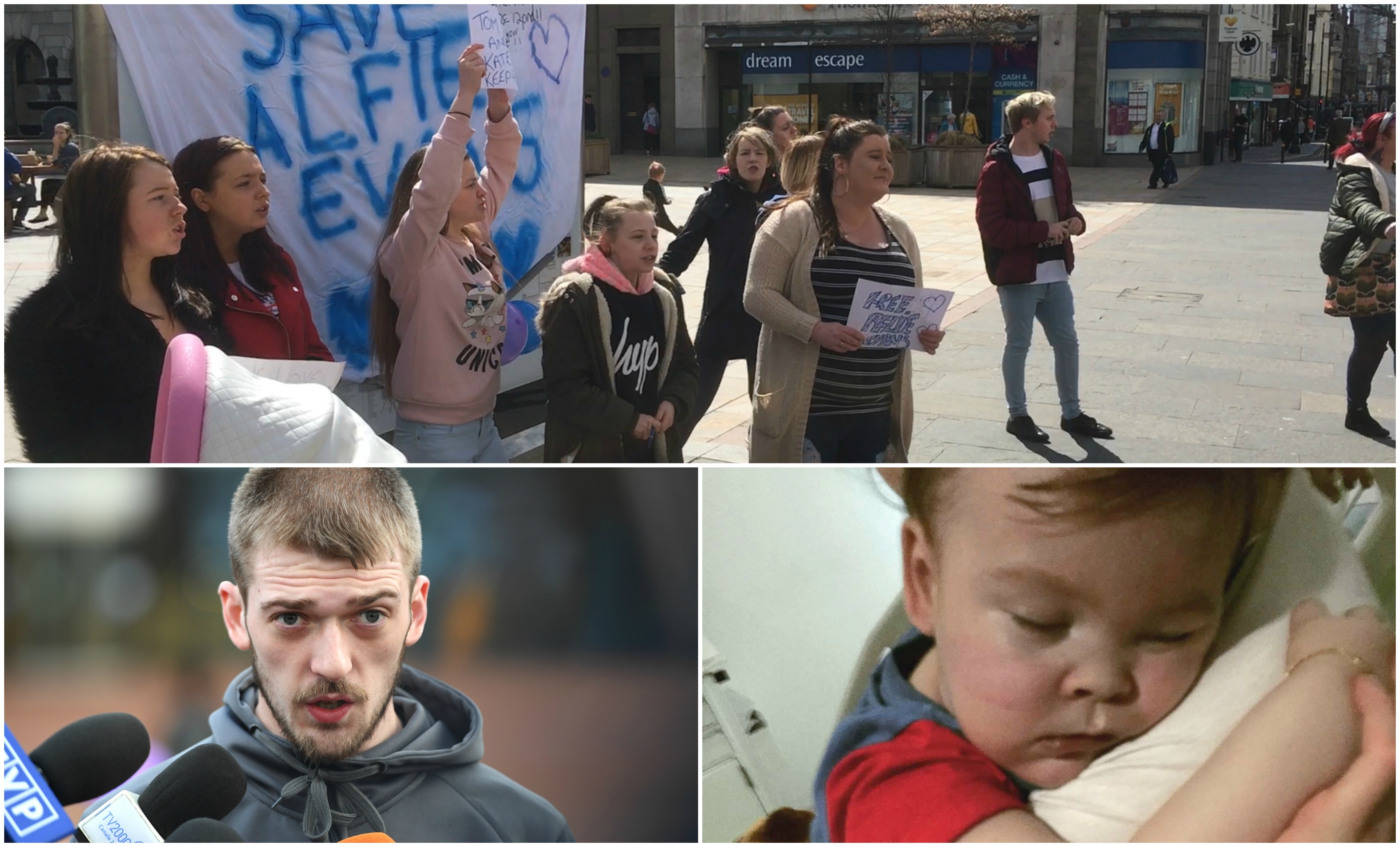 Locals rally in Dundee (above) and Tom/Alfie Evans (below).