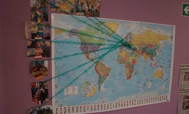 Residents kept a map of the destinations covered during their virtual world tour
