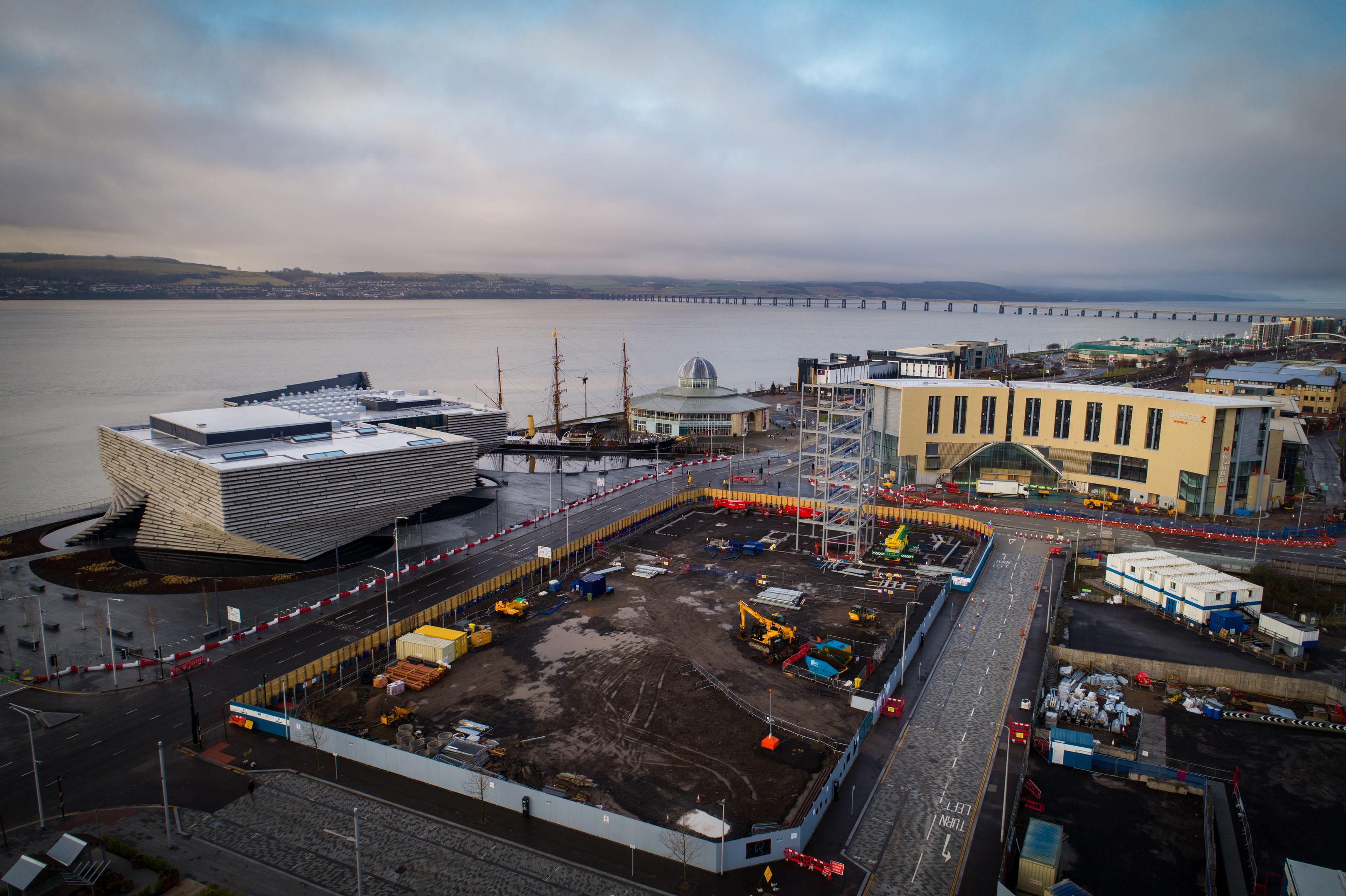 Drone footage of site six of the waterfront development, which will be home to an office block, hotel and flats. Credit: Rising View.