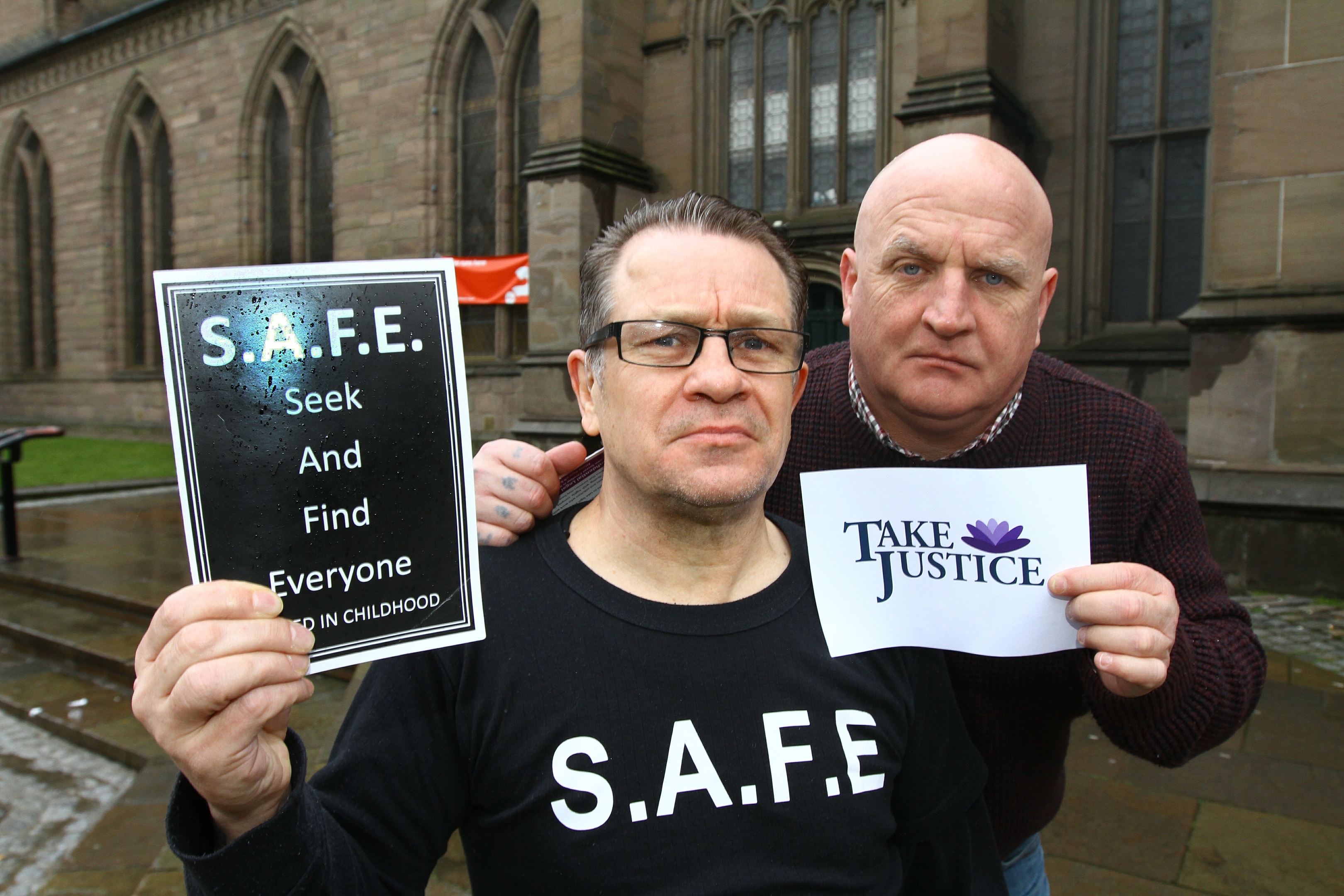 Tommy Harley and Dave Sharp of SAFE at the Steeple church earlier this year.