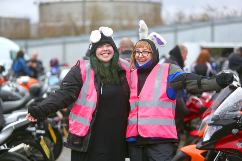 Sam Kelly and Laura Scott helping organise the Easter egg ride out.