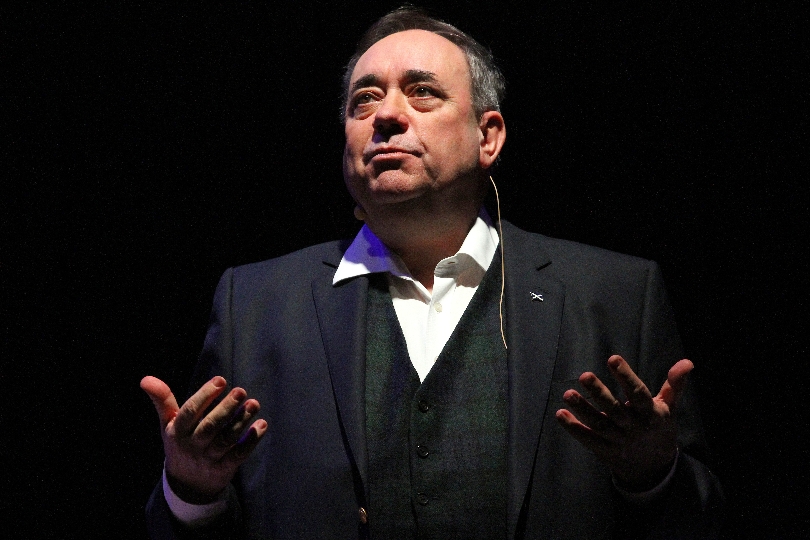 Alex Salmond on stage at the Caird Hall in Dundee.
