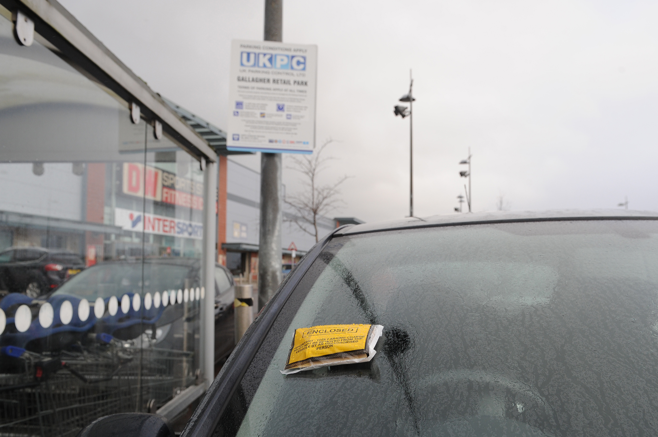 A parking ticket issued in Gallagher Retail Park.