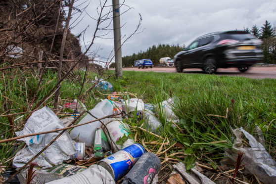 Litter by the side of the A90 in Angus.