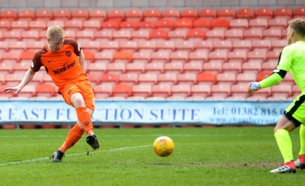 Thomas Mikkelsen scores against Falkirk.