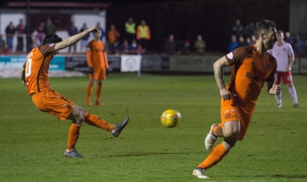 Scott Fraser scores his freekick.