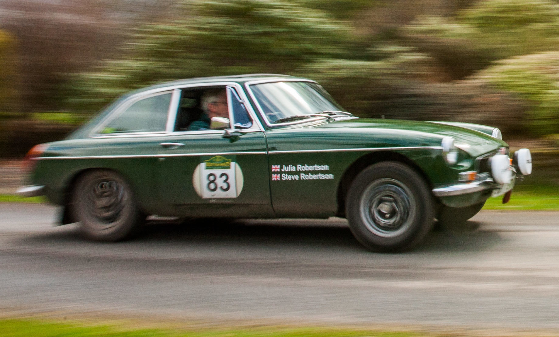 Julia and Steve Robertson set off in their MG B GT.