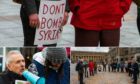 Protesters gather in Dundee city centre to protest the Syria air strikes.