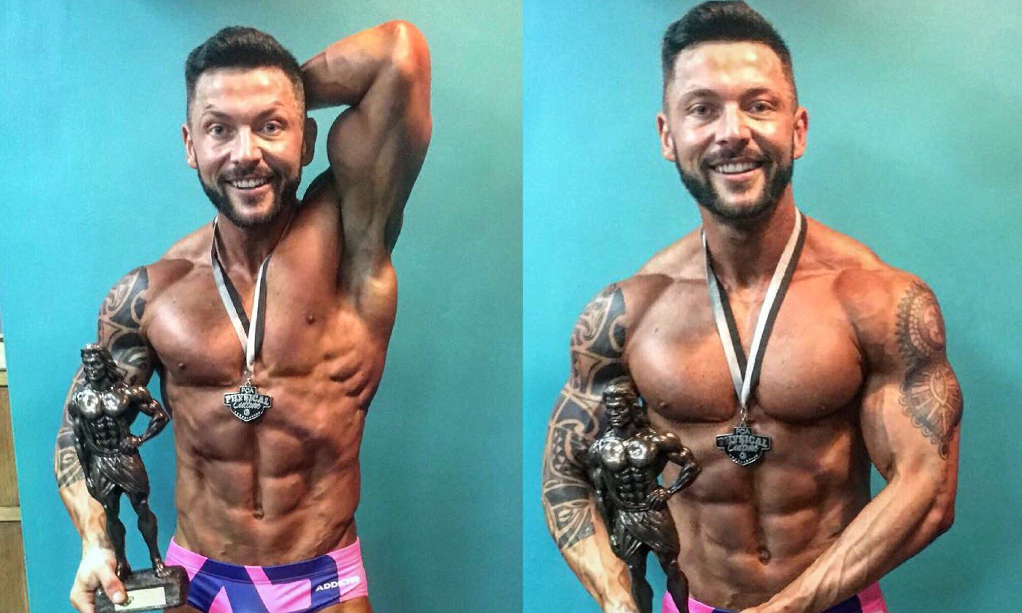 Dane poses with his medal and trophy from the PCA bodybuilding championships in Hull.