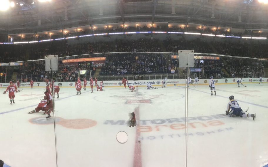 The Fife Flyers and Cardiff Devils warm up before the game gets underway