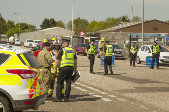 Bomb disposal squad and emergency services at the scene in Arbroath