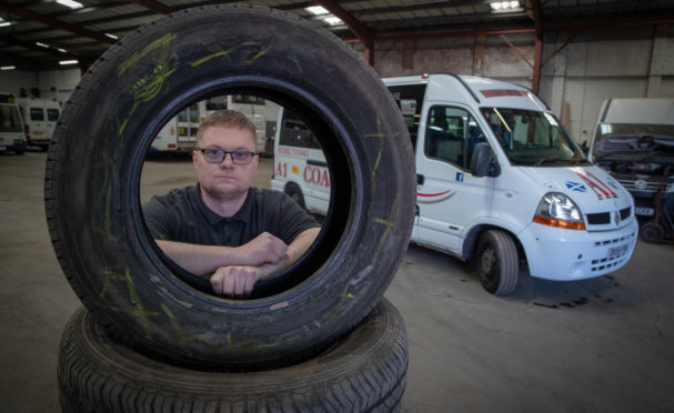 A1 maintenance manager Paul Richards with some of the damaged tyres