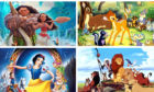 Stills from Disney movies Moana, Bambi, Snow White and the Seven Dwarfs and The Lion King.