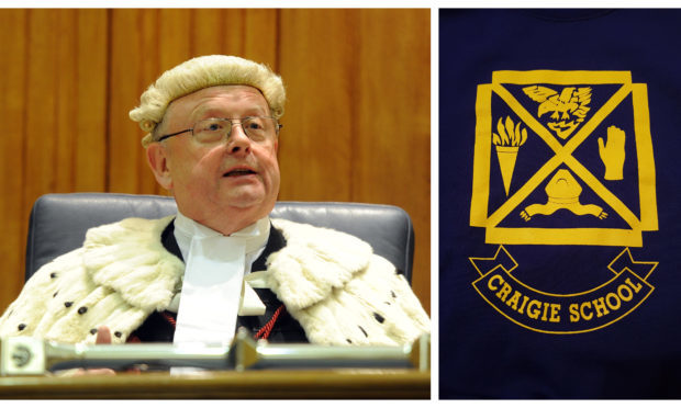 Joe Morrow, Lord Lyon King of Arms, and the Craigie Primary School crest.