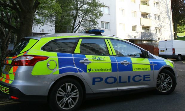 A police car outside Dallfield Court.