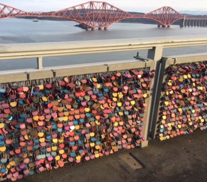 Love locks at Hilton Queensferry.