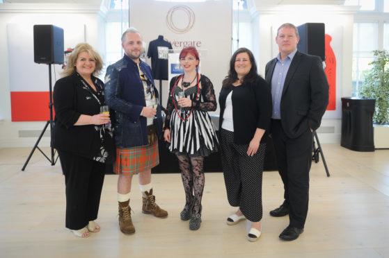 Sandra Burke, David Alexander, Genna Delaney, Councillor Lynne Short and Malcolm Angus (Overgate) at the DC Thomson Meadowside Dundee Fashion Week launch party