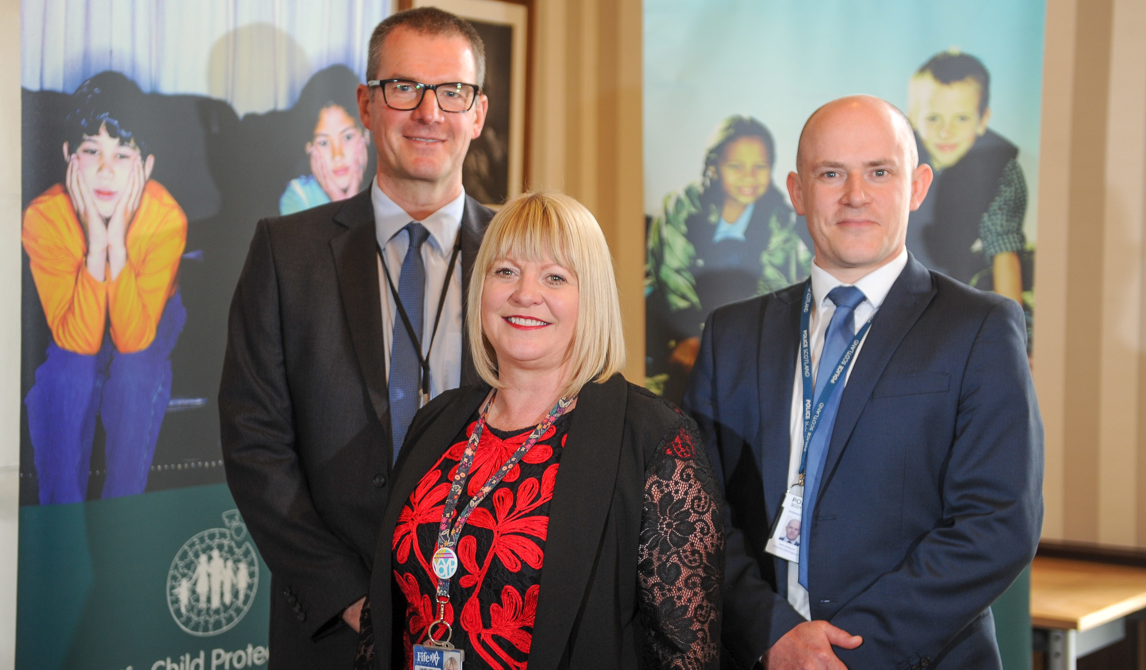 Mark Smith, left, and Carrie Lindsay from Fife Councils childrens services, with DCI John Anderson