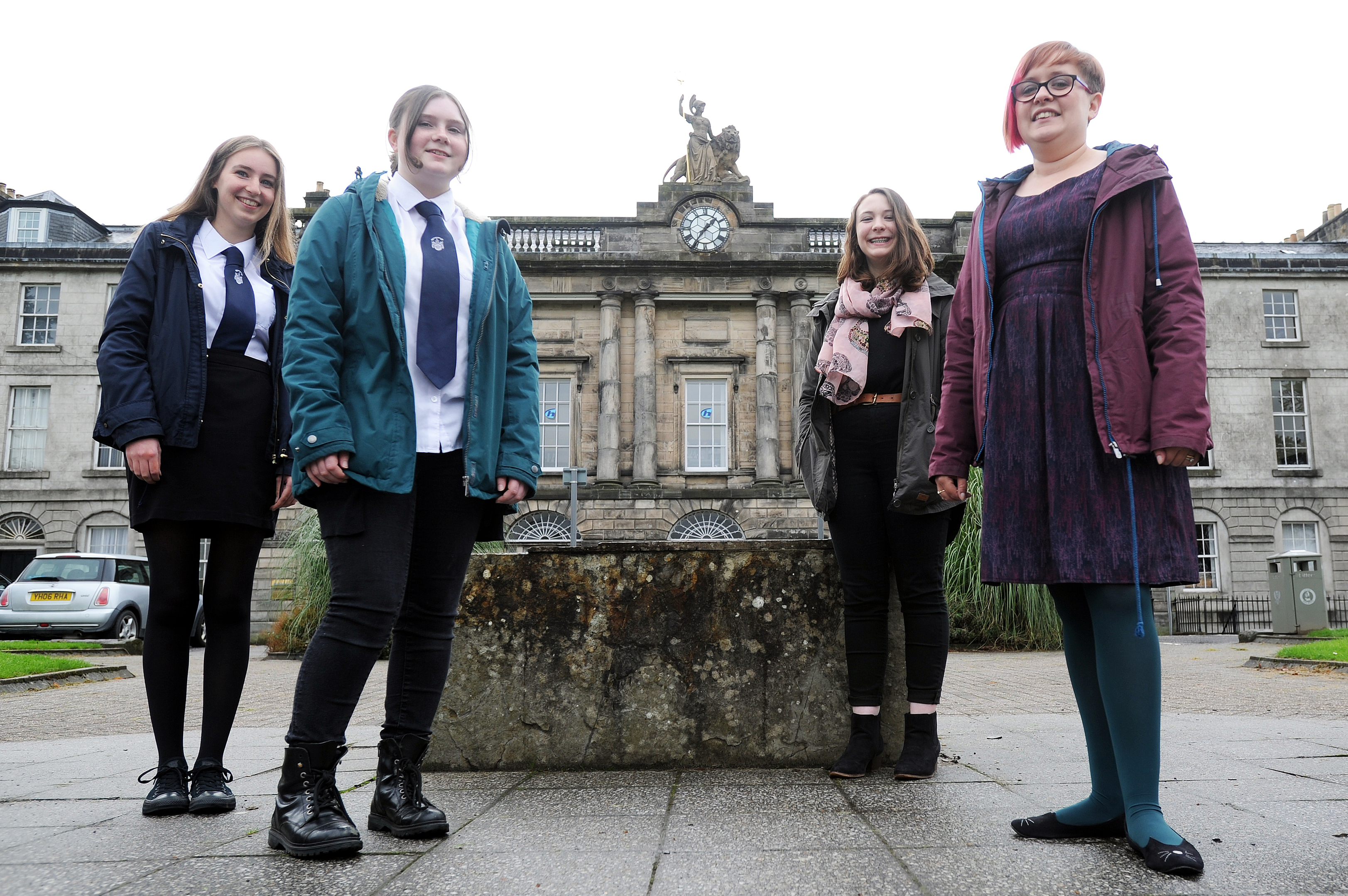 Perth Academy S5 history students  (from left) Heather Beer, Rachel Fallon, Corey Coutts and history teaher Laura Hobson, at Rose Terrace.