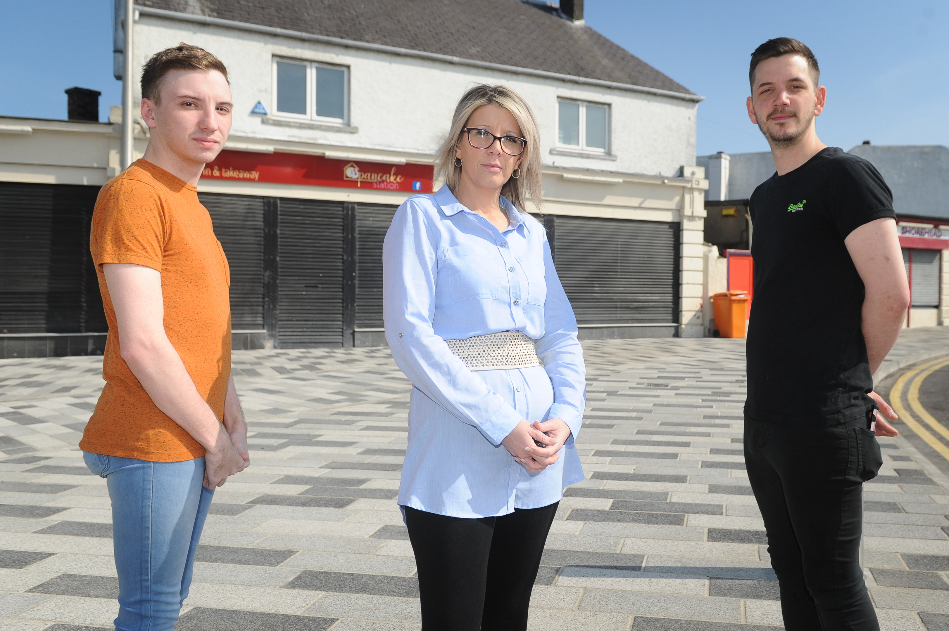 L-R: Steven O'Donnell Vicky Smith and Ewan Brown outside their premises