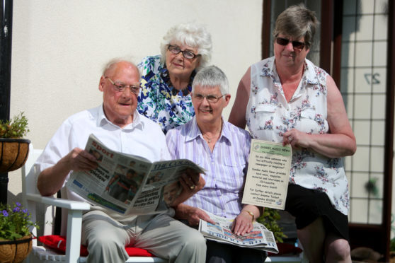 Graeme Tarbet who has been running Dundee's talking newspaper service, which is marking its 40th anniversary. Pic shows; Graeme Tarbert, Pauline Meldrum, Jessie Tarbert and Irene Stephen, volunteers with the service.