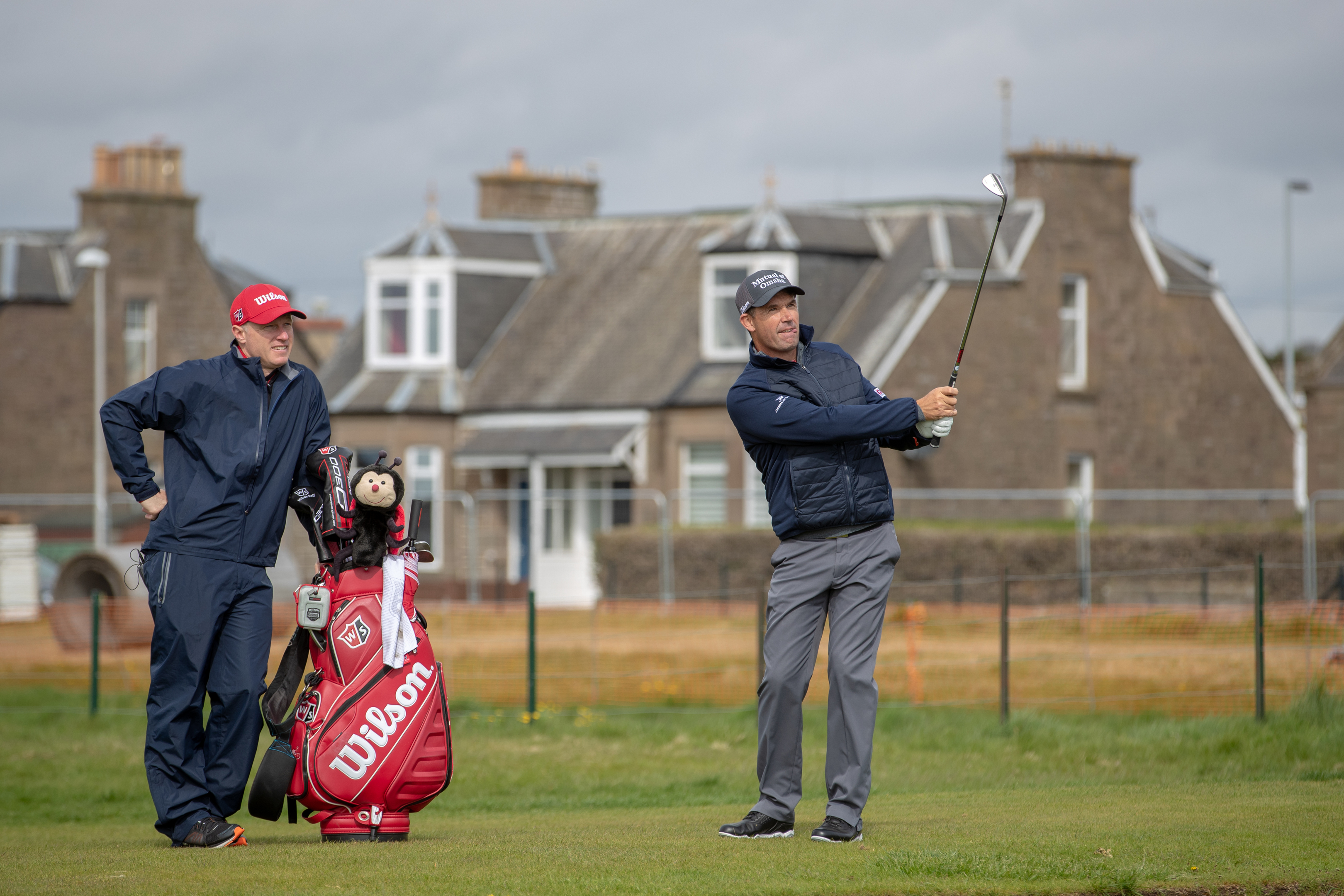 Padraig Harrington on the 18th at Carnoustie yesterday.