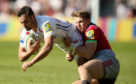 New Scotland call-up James Lang  Makes a tackle playing for Harlequins against Exeter at the weekend.