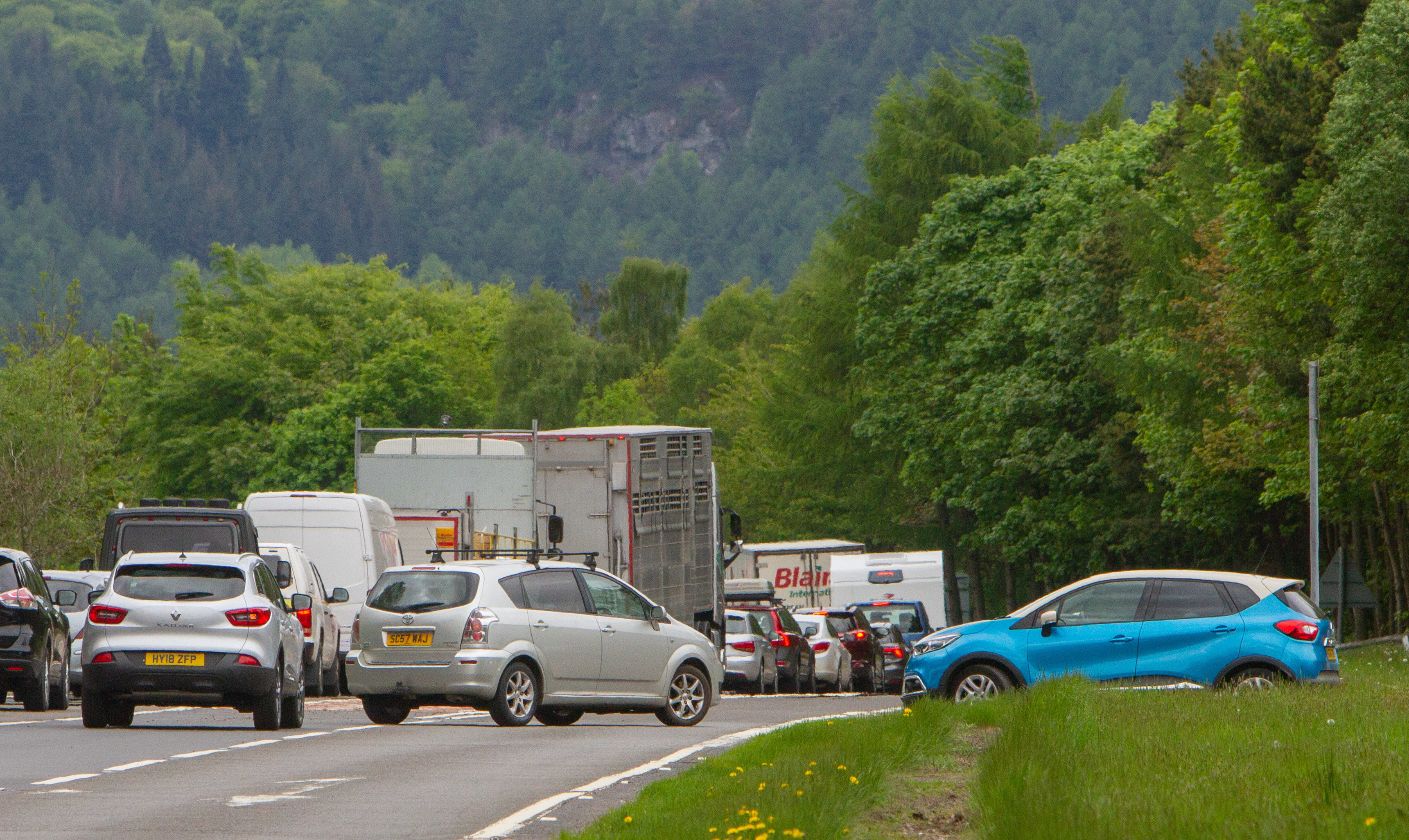 Traffic on the A9 near Dunkeld following the crash.