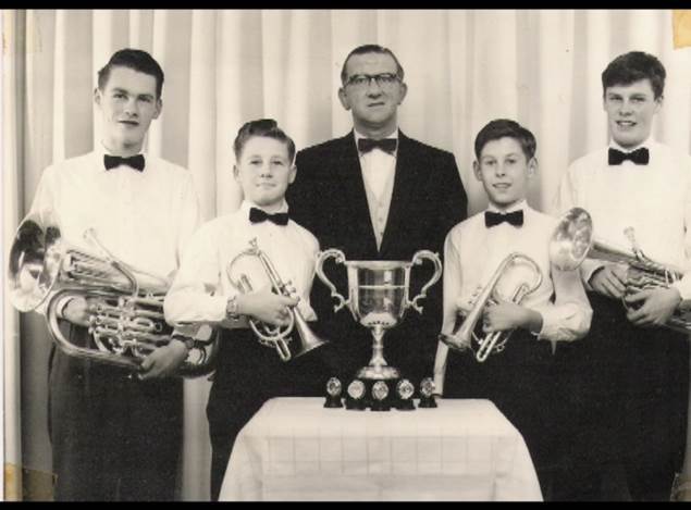The Tullis Quartet Scottish Champions 1963 Left to right Ian Green, Davie Walker, Geordie Baxter (conductor), John Wallace, Frankie Page