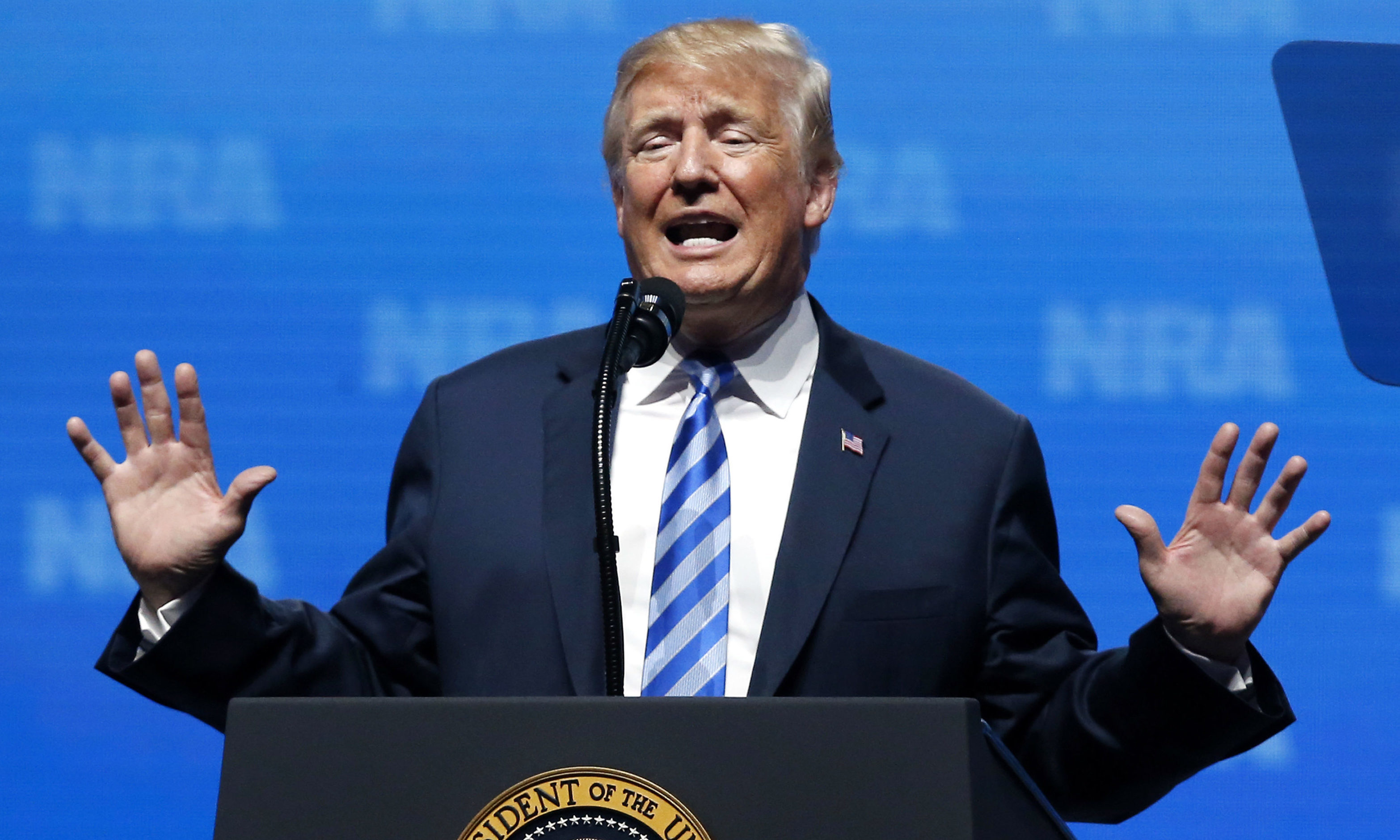 President Donald Trump speaks at the National Rifle Association annual convention in Dallas.