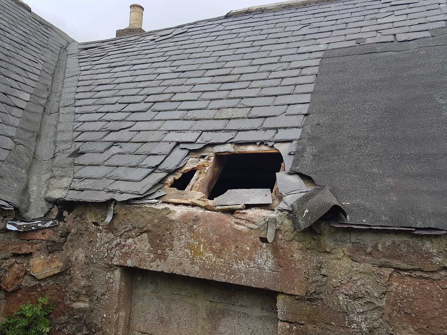 The damaged roof.