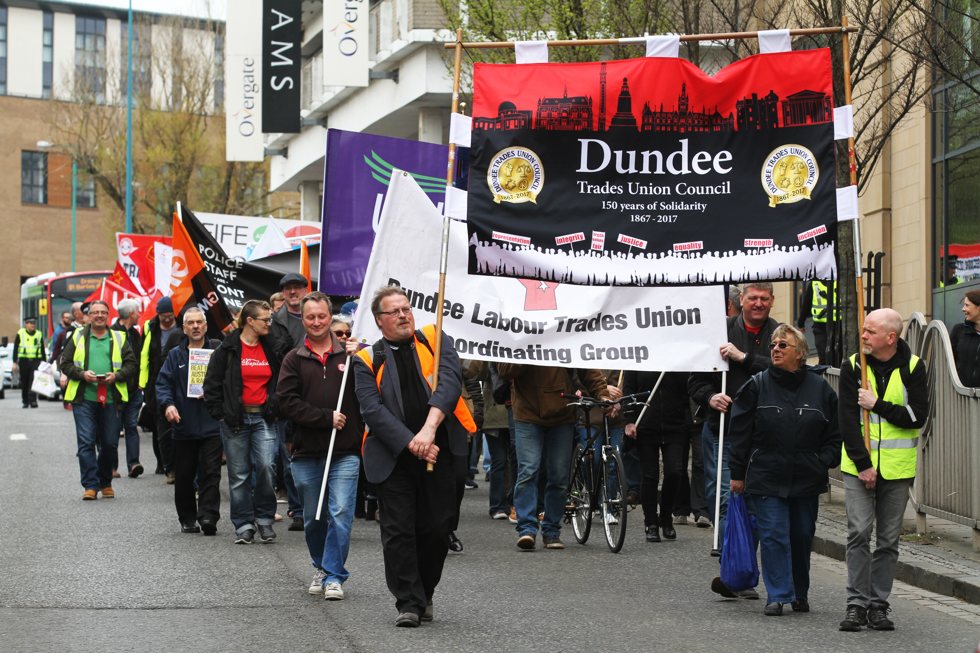 Trade Unions marching through Dundee's city centre at a recent event.