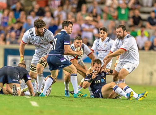 Rugby
June 16, 2018 - Houston, Texas, US - Scotland Men's Rugby Team Sam Hidalgo-Clyne (21) looks to pitch the ball during the Emirates Summer Series 2018 match between USA Men's Team vs Scotland Men's Team at BBVA Compass Stadium, Houston, Texas (Credit Image: ? Maria Lysaker via ZUMA Wire)