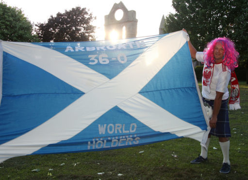 Andrzej Lorkowski flying the flag for Arbroath.