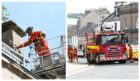 Firefighters at the scene of the incident on Castle Street, Forfar.