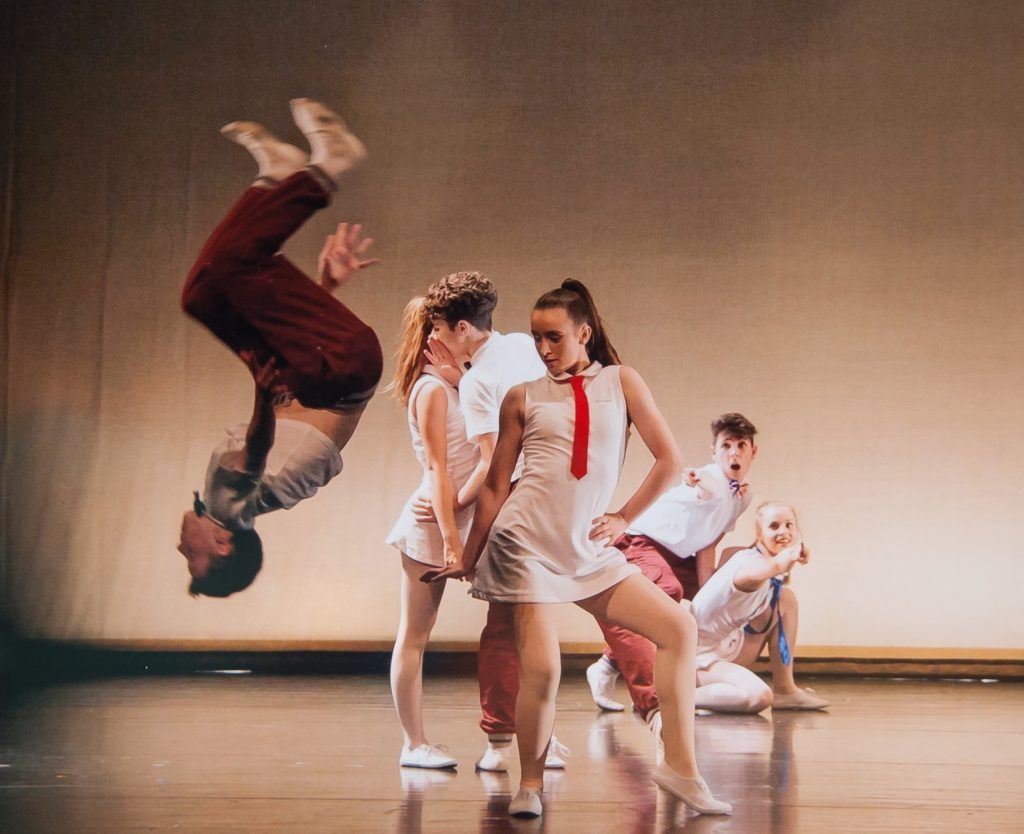 Rory Bell, aged 15, doing a back flip. He is younger brother of dancer Harris Bell. 