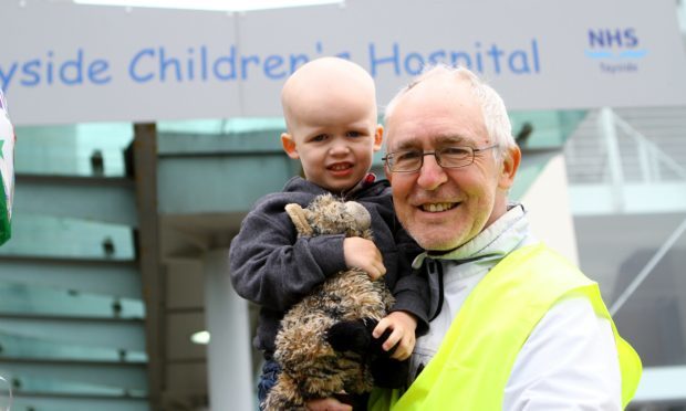 Jon Harle at the Tayside Children's Hospital with his grandson Ezekiel King, age 2.