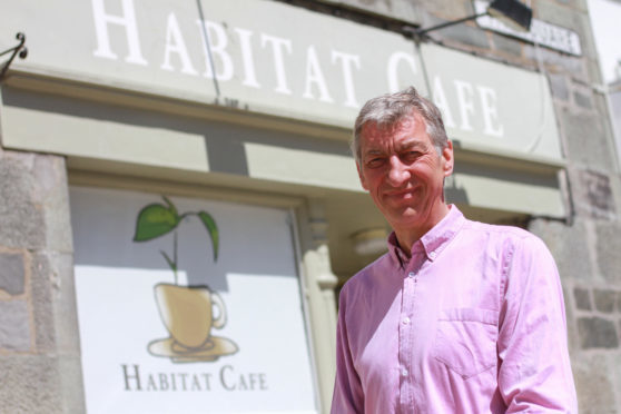 Councillor Mike Williamson outside Habitat Cafe Aberfeldy.