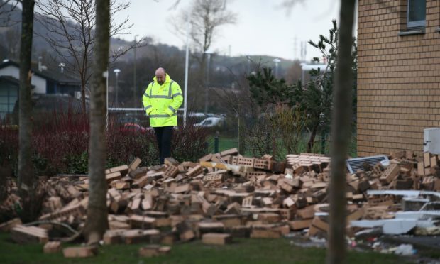 The collapsed wall at Oxgangs Primary in Edinburgh which has prompted a £100K survey in Perth and Kinross.