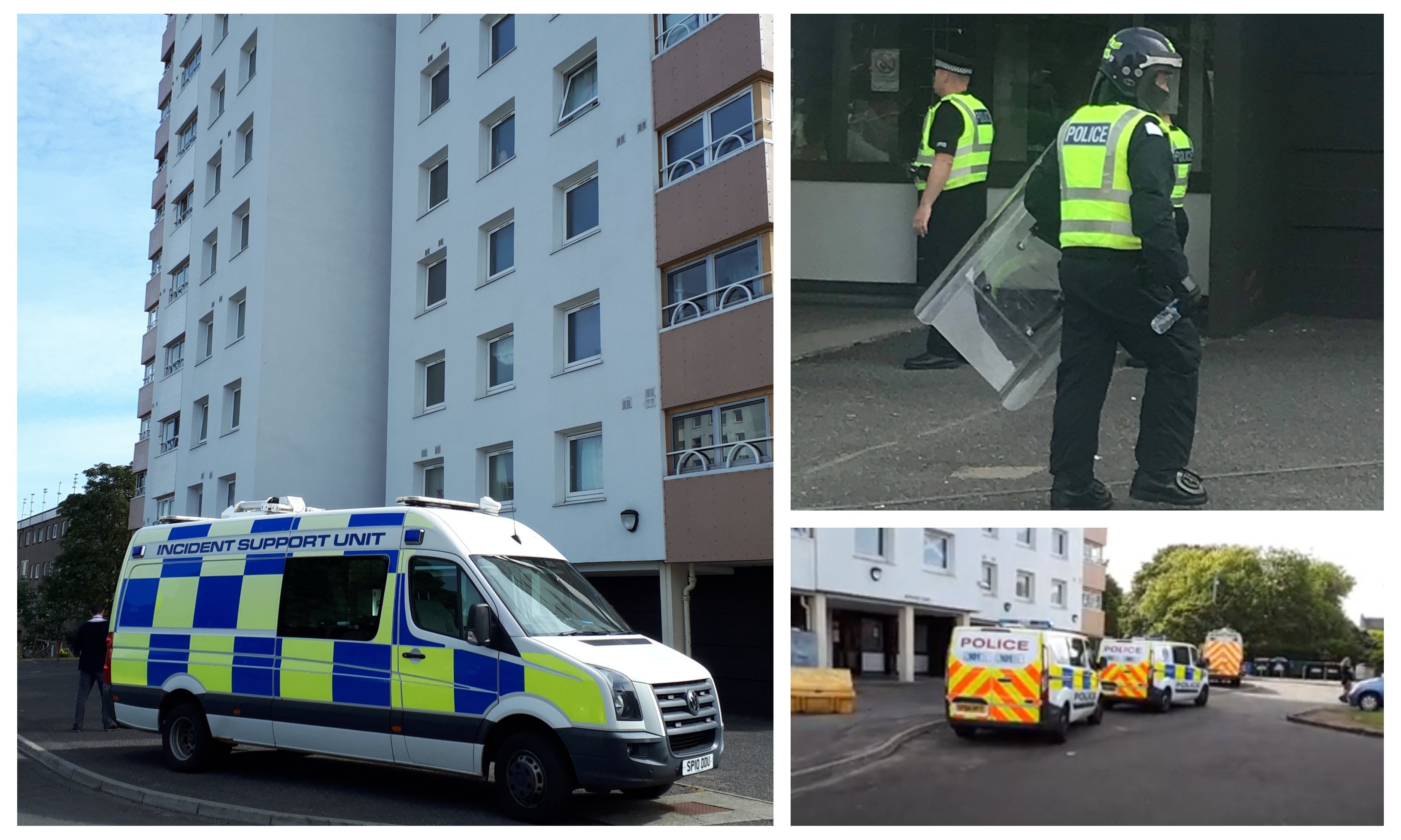 Police at Burnside Court, Lochee, due to concerns for a resident in one of the flats.