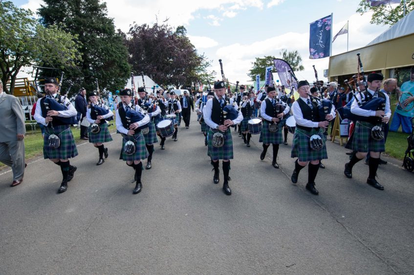 Pipers at the show on Thursday.