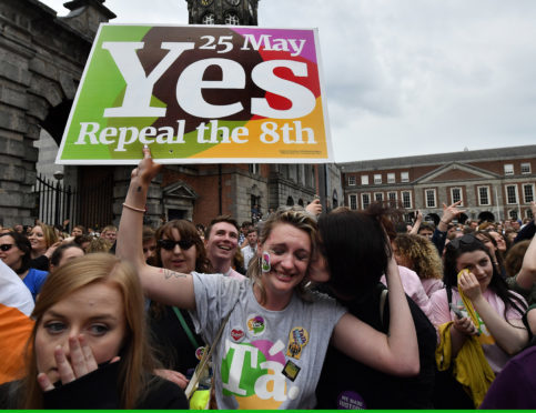 Yes voter breaks down in tears as the result of the Irish referendum on the 8th amendment, concerning the country's abortion laws, is declared.