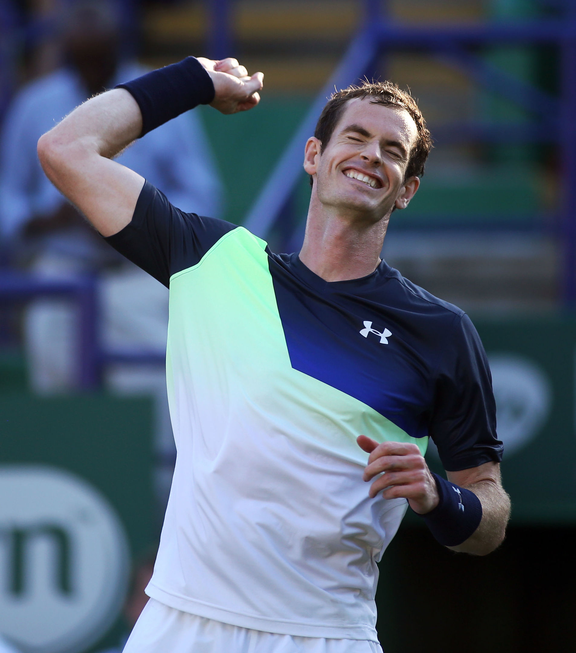 Great Britain's Andy Murray celebrates beating Switzerland's Stan Wawrinka during day two of the Nature Valley International at Devonshire Park, Eastbourne